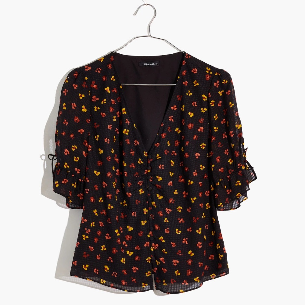 Silk Daylight Tie-Sleeve Top in Feline Floral Size 4 XS